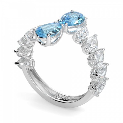 Ring with 1.99 ct Pear Diamonds and 1.82 ct Blue Topaz