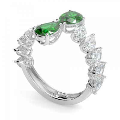 Ring with 2.00 ct Pear Diamonds and 1.80 ct Emeralds