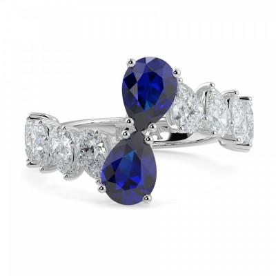 Ring with 2.00 ct Pear Diamonds and 1.80 ct Tanzanite