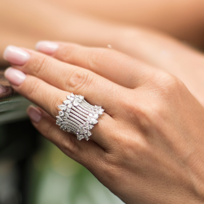 Ring with 1.83 ct Pear /marquise diamonds and 0.98 ct round diamonds