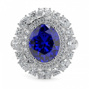 Ring with round diamonds of 0.69 ct, oval diamonds of 0.75 ct and Tanzanite of 3.37 ct