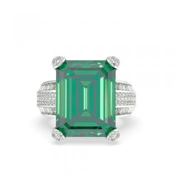 Ring with 1.36 ct Round Diamonds, 0.94 ct Baget Diamonds and 20.5 ct Green Citrine