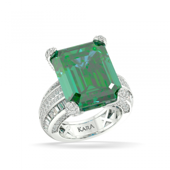 Ring with 1.36 ct Round Diamonds, 0.94 ct Baget Diamonds and 20.5 ct Green Citrine