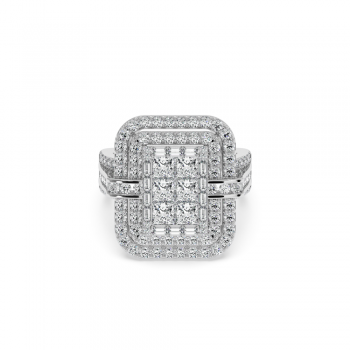 Ring with 1.54 ct round diamonds, 0.15 ct Baget diamonds and 1.20 ct Princess diamonds