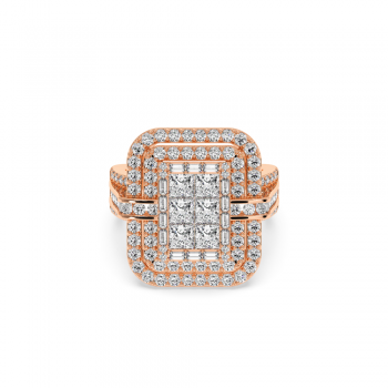 Ring with 1.54 ct round diamonds, 0.15 ct Baget diamonds and 1.20 ct Princess diamonds
