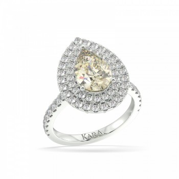 Ring with Fancy Yellow Brownish Fancy Yellow Brownish Pear Cut center 2.01 ct and 0.79 ct Side Diamonds