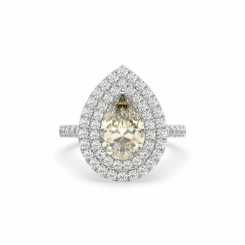 Ring with Fancy Yellow Brownish Fancy Yellow Brownish Pear Cut center 2.01 ct and 0.79 ct Side Diamonds
