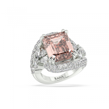Ring with 10.10ct Center Cut Emerald Cut Morganite, 1ct Pear Cut Diamonds and 2.40ct Round Diamonds