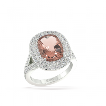 Ring with 5.43ct Central Cushion Cut Morganite and 0.51ct Round Side Diamonds