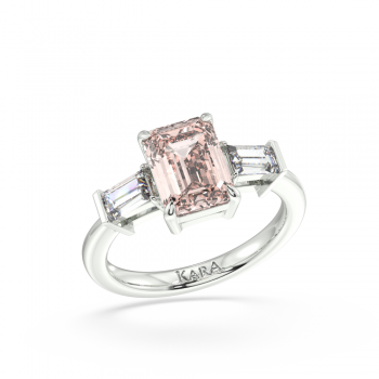 Ring with 6.97ct Central Emerald Cut Morganite and two 0.50ct Lateral Emerald Cut Diamonds