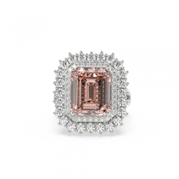 Ring with 8.08ct Central Emerald Cut Morganite Emerald and 1.57ct Side Diamonds