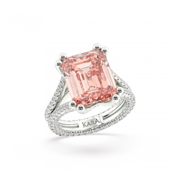 Ring with 8ct Central Emerald Cut Morganite Emerald and 2.03ct Round Side Diamonds