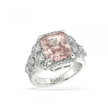 Ring with 6.14ct Central Radiant Cut Morganite and 0.83ct Lateral Round Diamonds