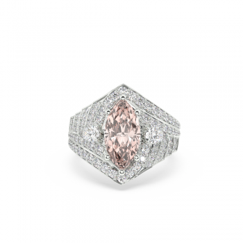 Ring with 2.21ct Central Cut Marquise Cut Morganite, 0.33ct Pear Cut Diamonds and 0.75ct Round Diamonds