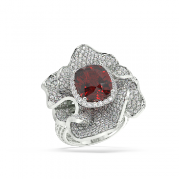 Ring with 6.20ct Central Ruby and 0.41ct Side Diamonds