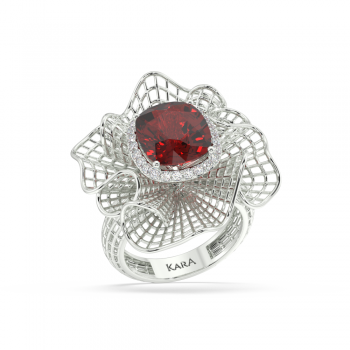 Ring with 6.20ct Central Ruby and 0.21ct Side Diamonds