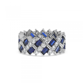 Ring with 0.53ct Baget Sapphires and 1.53ct Round Diamonds