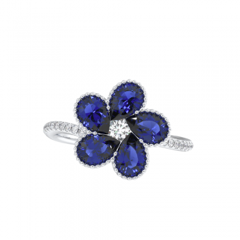 Ring with 1.77ct pear cut sapphire and 0.22ct round diamonds
