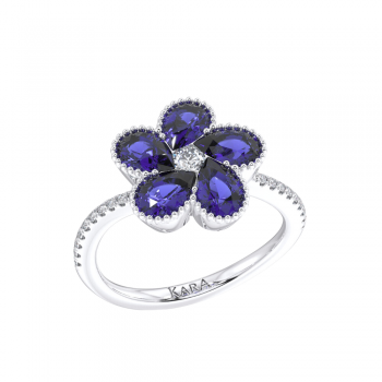 Ring with 1.77ct pear cut sapphire and 0.22ct round diamonds