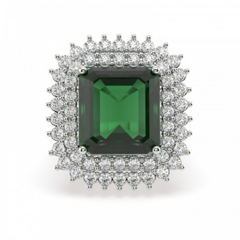 Ring with 10.01ct Center Emerald and 1.34ct Round Diamonds on the sides