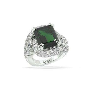 Ring with 10.10ct Center Emerald, 1ct Pear Cut Diamonds and 2.40ct Round Diamonds