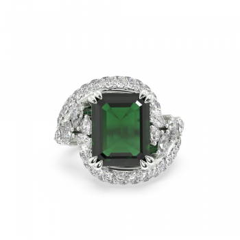 Ring with 10.10ct Center Emerald, 1ct Pear Cut Diamonds and 2.40ct Round Diamonds