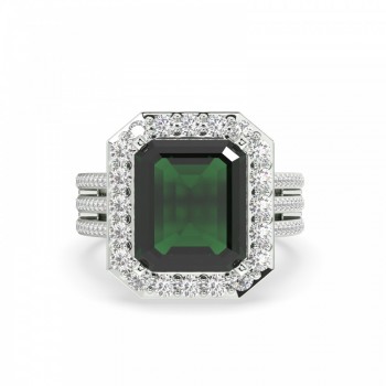 Ring with 4.28ct Center Emerald and 1.10ct Side Diamonds