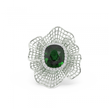 Ring with 6.20ct Center Emerald and 0.21ct Side Diamonds