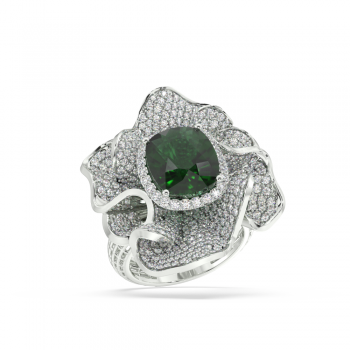 Ring with 6.20ct Center Emerald and 0.41ct Side Diamonds