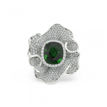Ring with 6.20ct Center Emerald and 0.41ct Side Diamonds