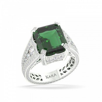 Ring with 6.95ct center emerald and 1.94ct side diamonds