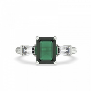 Ring with 6.97ct Central Emerald and two 0.50ct Emerald Cut Diamonds