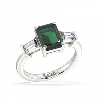 Ring with 6.97ct Central Emerald and two 0.50ct Emerald Cut Diamonds