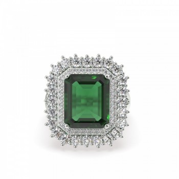 Ring with 8.08ct Central Emerald and 1.57ct Diamonds