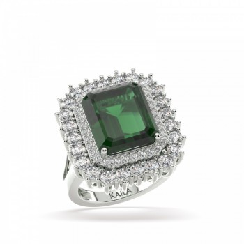 Ring with 8.08ct Central Emerald and 1.57ct Diamonds