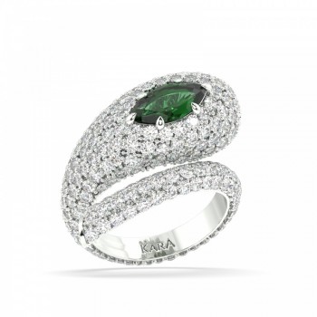 Snake ring with 0.82ct Marquise Cut central emerald and 2.68ct diamonds 