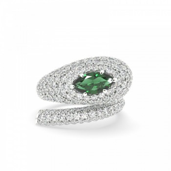 Snake ring with 0.82ct Marquise Cut central emerald and 2.68ct diamonds 