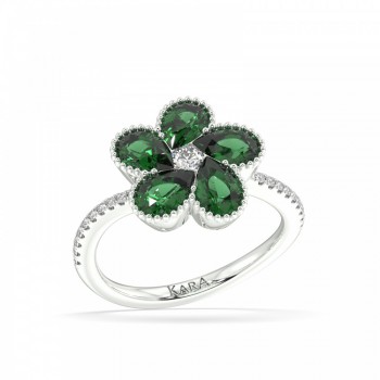 Ring with 1.77ct pear cut emeralds and 0.22ct round diamonds