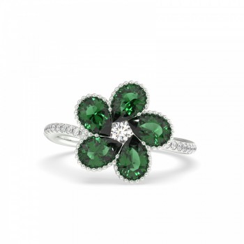 Ring with 1.77ct pear cut emeralds and 0.22ct round diamonds