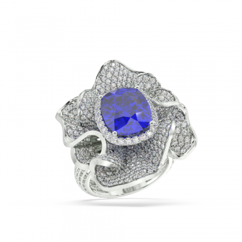 6.20ct Center Tanzanite and 0.41ct Side Diamonds Tanzanite Ring