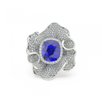 6.20ct Center Tanzanite and 0.41ct Side Diamonds Tanzanite Ring