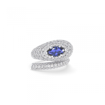 Snake ring with 0.82ct central Tanzanite Marquise Cut and 2.68ct diamonds 