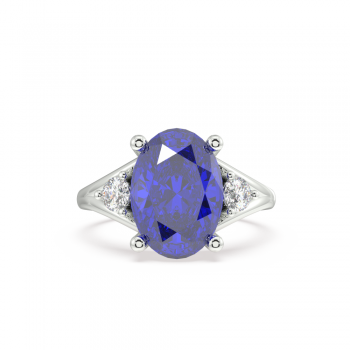 Tanzanite 4.25ct Center Oval Cut Tanzanite Ring with 0.30ct Round Lateral Diamonds