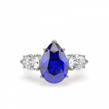Ring with 5.35ct Central Pear Cut Tanzanite and 1.00ct Pear Cut Diamonds