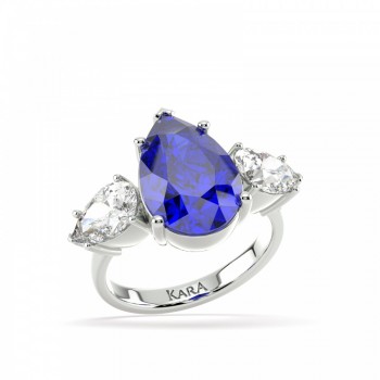 Ring with 5.35ct Central Pear Cut Tanzanite and 1.00ct Pear Cut Diamonds