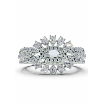 Ring with a 0.04ct Marquise Cut center diamond, 0.52ct Pear Cut diamonds and 0.40ct round diamonds