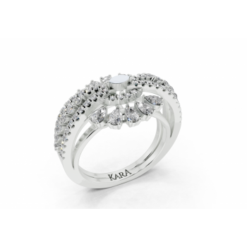 Ring with a 0.04ct Marquise Cut center diamond, 0.52ct Pear Cut diamonds and 0.40ct round diamonds