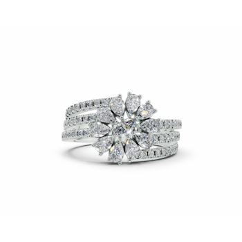 Ring with a 0.06ct Marquise Cut center diamond, 0.66ct Pear Cut diamonds and 0.33ct round diamonds
