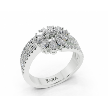 Ring with a 0.06ct Marquise Cut center diamond, 0.66ct Pear Cut diamonds and 0.33ct round diamonds