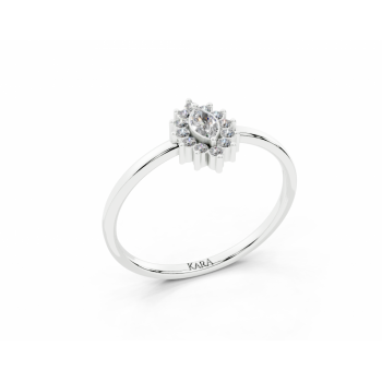 Ring with a 0.07ct Marquise Cut center diamond and 0.08ct round diamonds